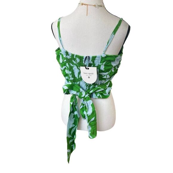 KATE SPADE NY FOR TARGET GREEN FLORAL RUCHED TIE LINEN BLEND TOP MEDIUM NWT. - Picture 6 of 7